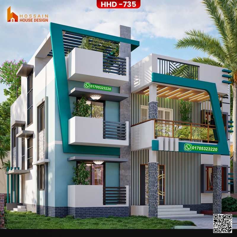HHD735 Modern Duplex House Design & Floor Plans | Stylish 2 Storied Home in Bangladesh