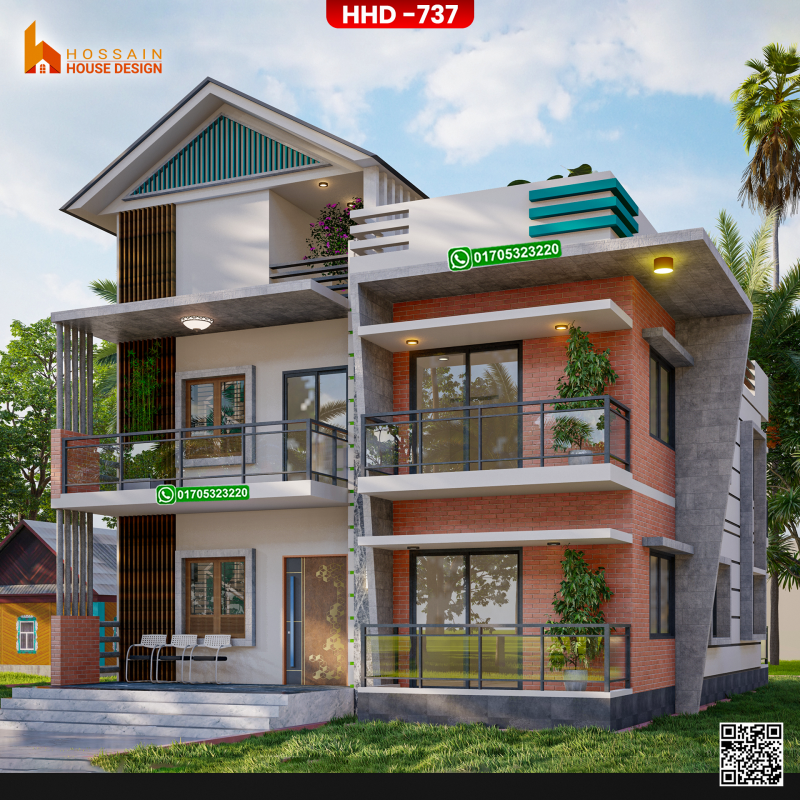 HHD737 | Modern Duplex House Design in Kishoreganj | Stylish 2-Storey Home Plan Bangladesh