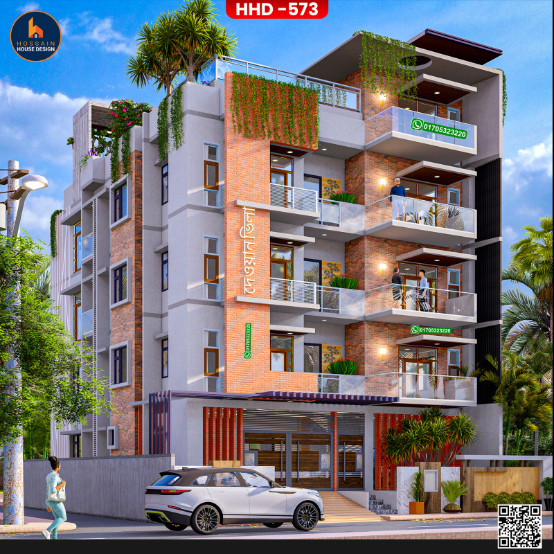 HHD573 – 4 Storied Commercial Building Design in Bangladesh | Modern Multi-Purpose Architecture Plan