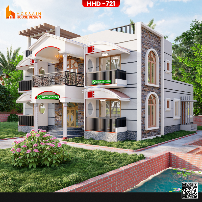 HHD721 – Duplex House Design in Patuakhali | Modern 2 Storied Residential Project in Bangladesh