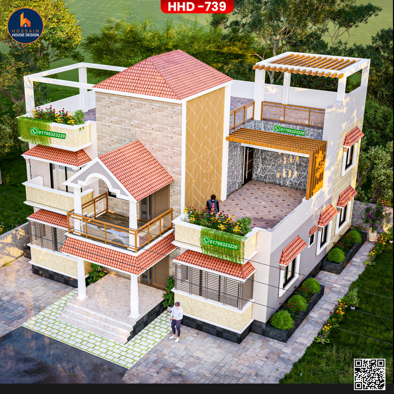 HHD739 – Duplex House Design in Pabna Sadar, Pabna | Modern 2 Storied RCC Home Plan in Bangladesh
