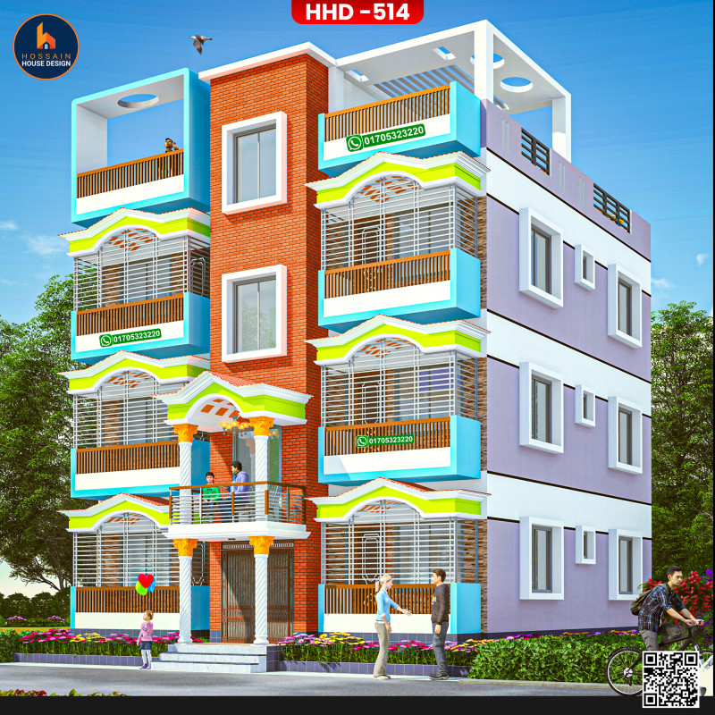 HHD513 – 3 Storied House Design in Pabna Sadar, Pabna | Modern RCC Residential Building Plan in Bangladesh